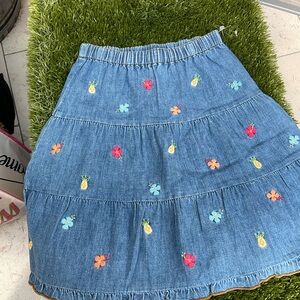Talbots Kids Denim Skirt with Embroidered Floral Accents Size 5